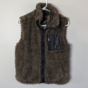 Collection B Faux Fur Vest Dark Green Olive Color Chest Pocket Size S